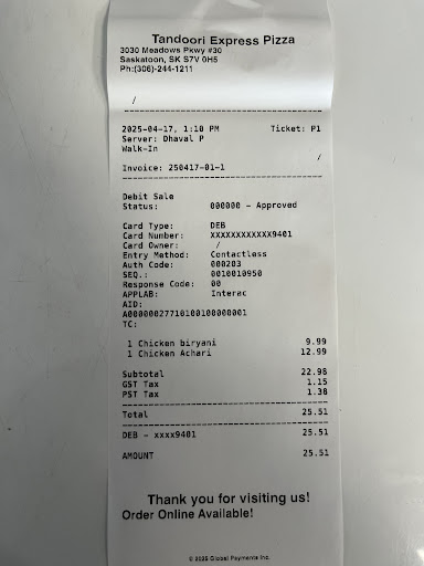 Photo of Tandoori Pizza and Restaurant - 3030 Meadows Pkwy #30, Saskatoon, SK S7V 0R6